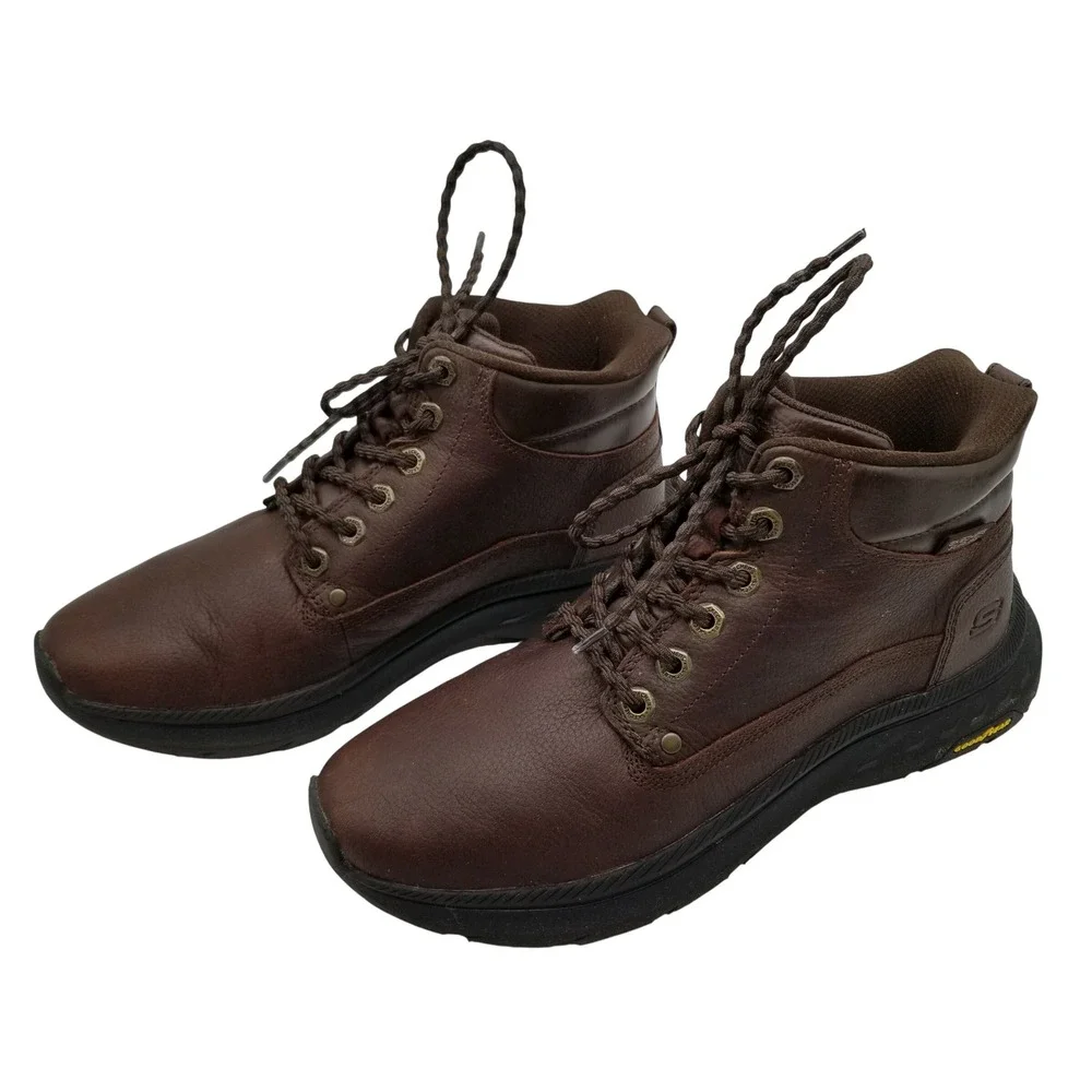 Skechers Slip-ins 205333 Boots Mens Size 8‎ Brown Leather Goodyear Performance